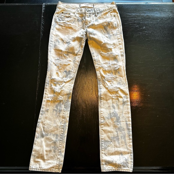 Abercrombie and Fitch Size 0 Size 25 Cream and Blue Skinny Denim Club Party - Picture 1 of 11
